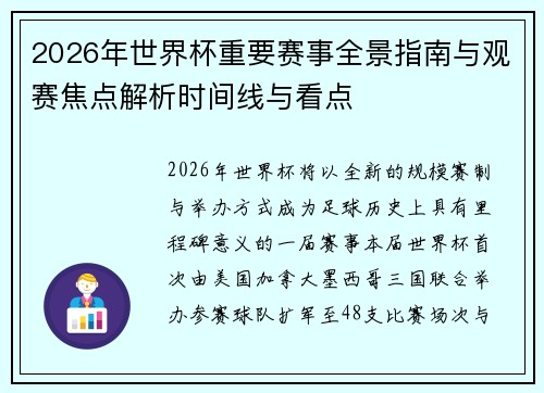 2026年世界杯重要赛事全景指南与观赛焦点解析时间线与看点